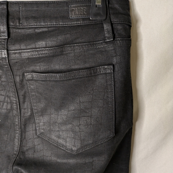 PAIGE Hoxton Ultra Skinny Black Croc Luxe Coating Black Denim Jeans Womens 28 - Picture 7 of 12